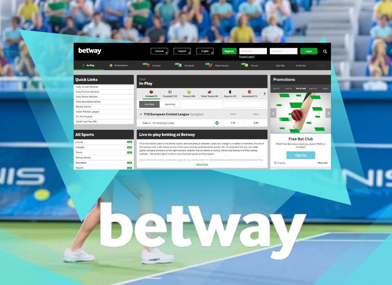 Place Your Sports Bets Now at Betway website
